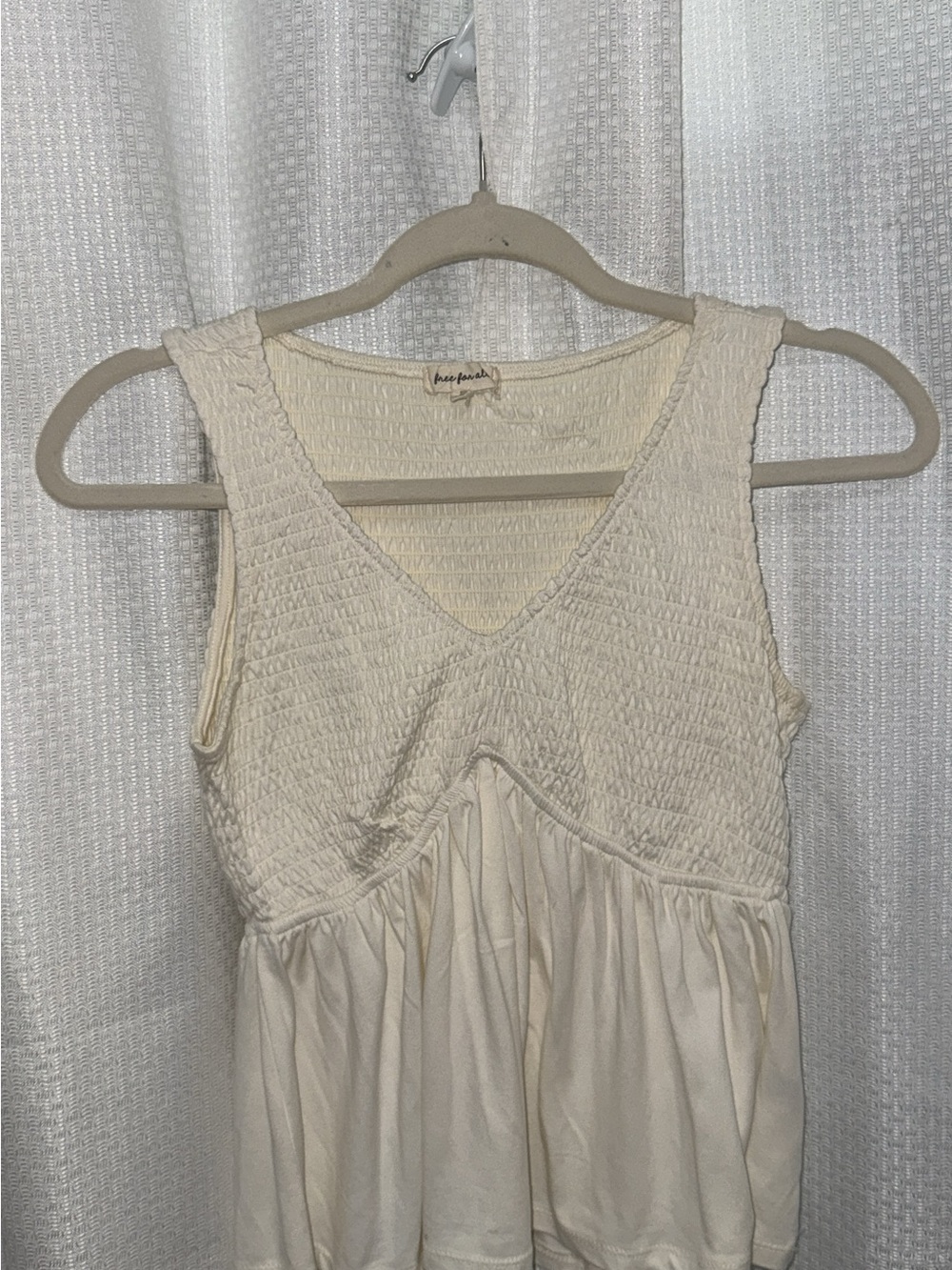 Cream Smocked V-Neck Tank